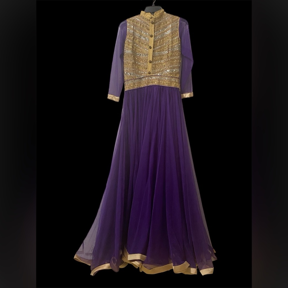 Purple and gold floor length anarkali gown indian suit